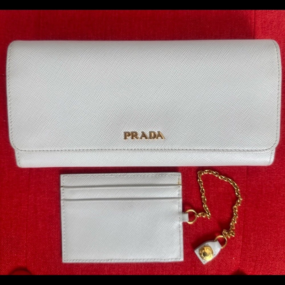 NEW Prada Cream Leather Wallet and Cardholder Set